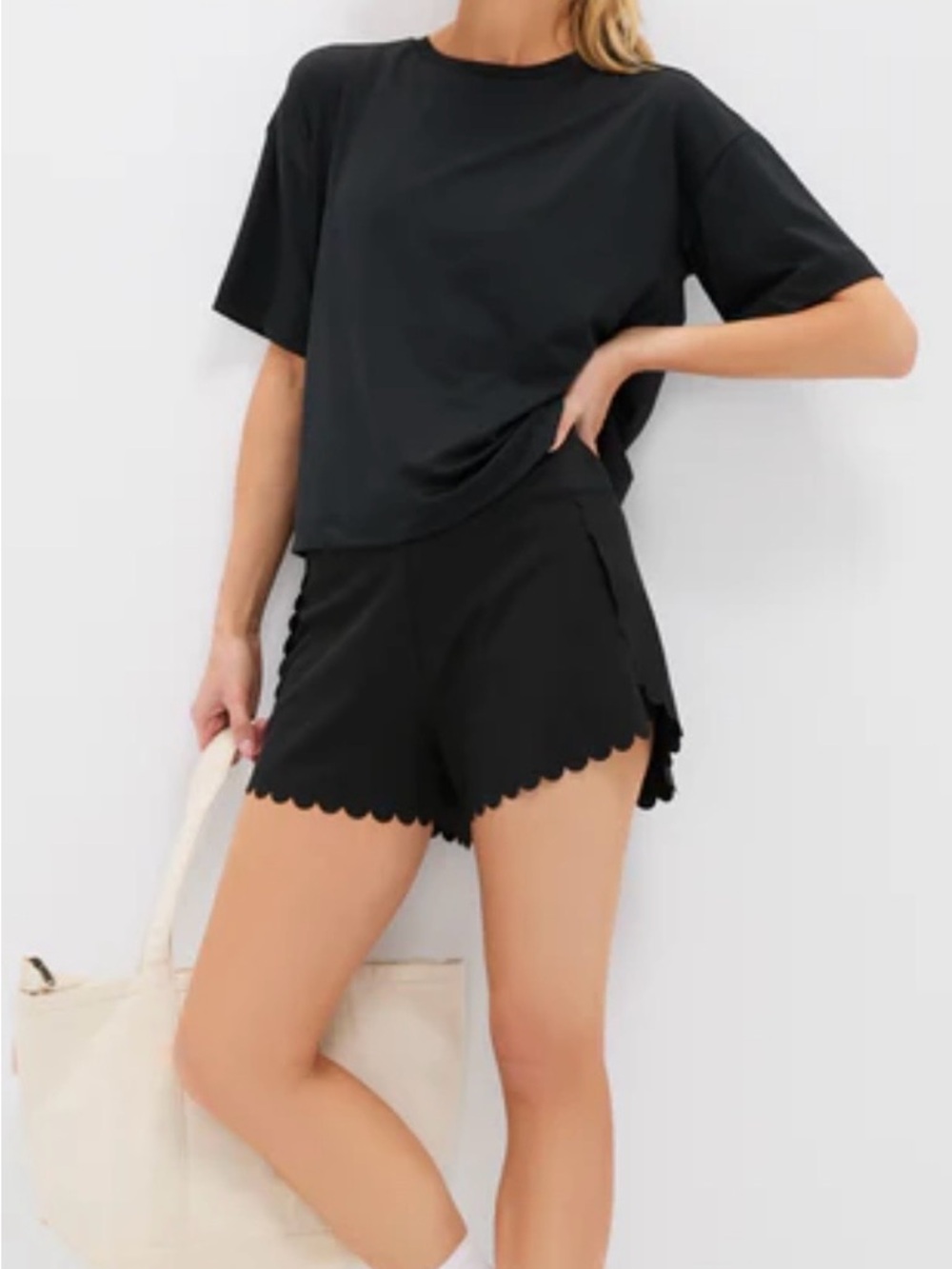 Tuckernuck Black Scalloped Knit Athletic Shorts